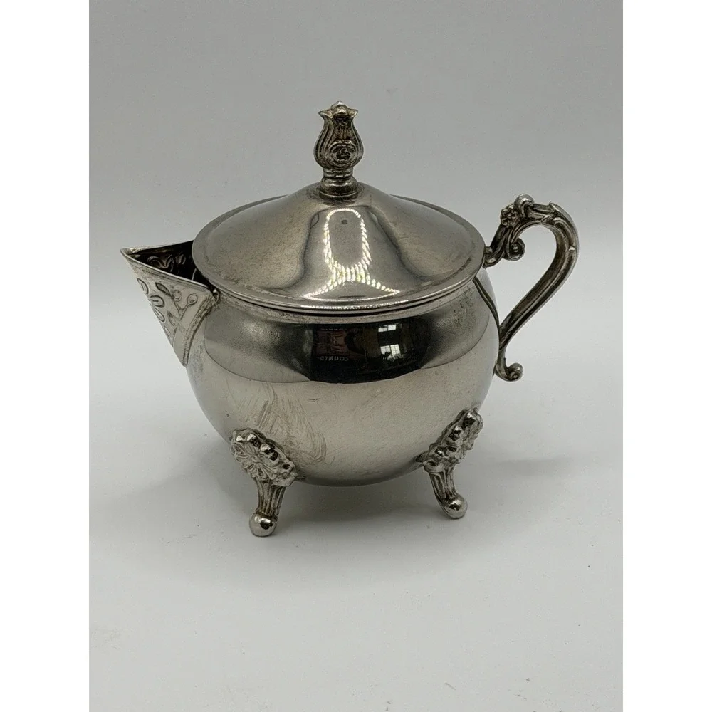Vintage Silverplate Covered Creamer Footed w/ Lid Floral Spout – Hong Kong
